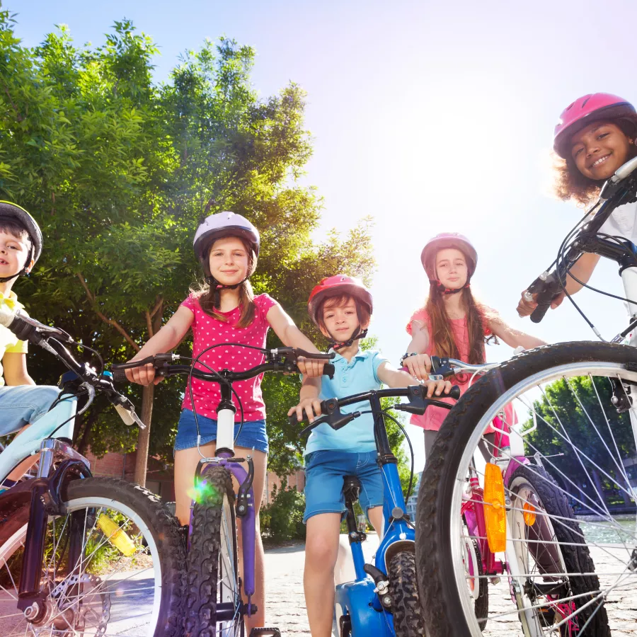 a group of children on bikes